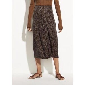 Vince Brown Midi Skirt with Tiny Dot Print